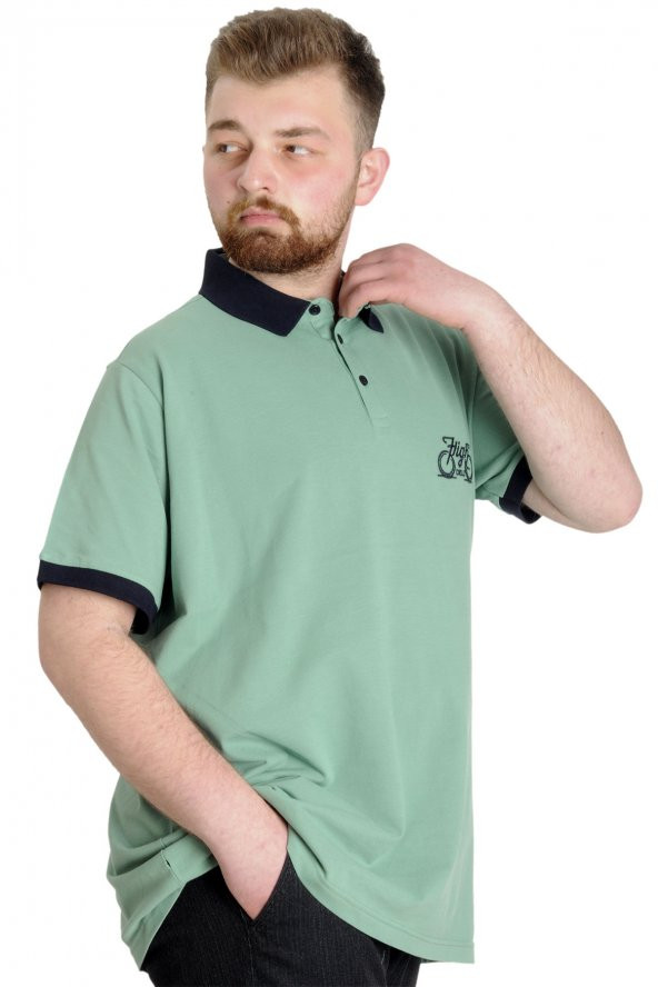 Mode XL Büyük Beden Erkek Polo T-shirt HIGH 23346 Çağla - Resim 3