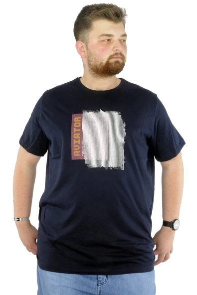 Mode XL Büyük Beden T-Shirt Bisiklet Yaka Reviewing 22171 Lacivert