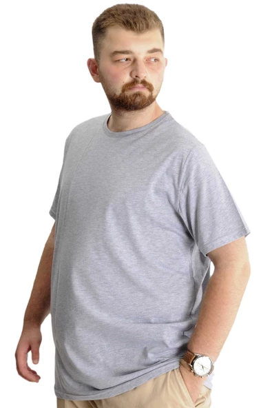 Mode XL Büyük Beden Erkek T-Shirt Bis Yaka Fragmented 23133 Grimelanj - 3