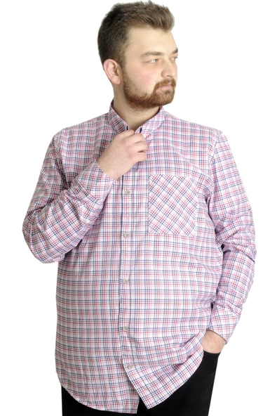 Mode XL Büyük Beden Erkek Gömlek Ekose Uzun Kollu 23300 Kırmızı - 3