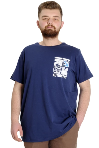 Mode XL Büyük Beden Erkek T-shirt AUTHENTIC 23140 İndigo - 2