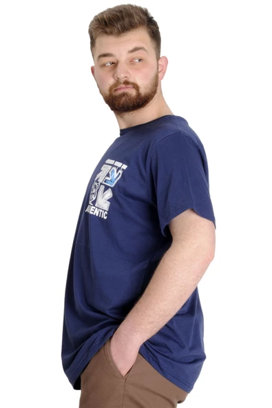 Mode XL Büyük Beden Erkek T-shirt AUTHENTIC 23140 İndigo