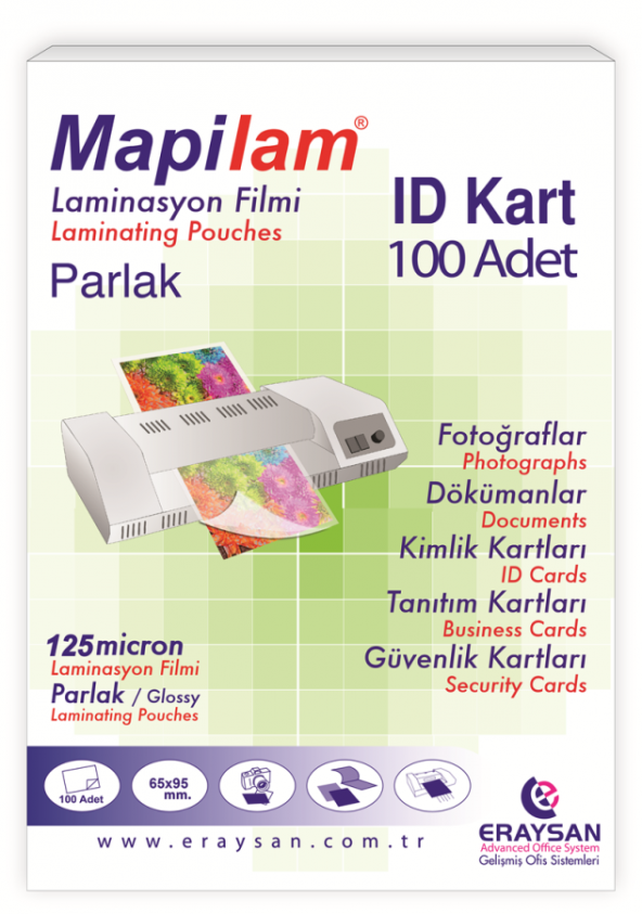 MAPİLAM 125 MİC. PARLAK LAM. FİLMİ (ID KART)     65X95  100 LÜ