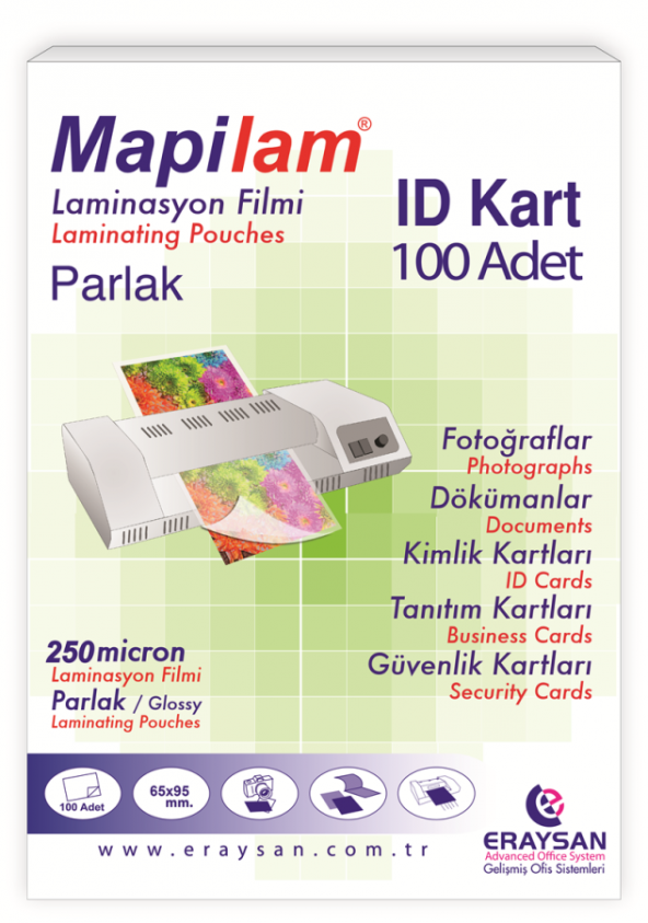MAPİLAM 250 MİC. PARLAK LAM. FİLMİ (ID KART) 65X95      100 LÜ