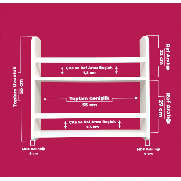Carmen Serisi 2 Raflı Montessori Kitaplık Çocuk Odası Kitaplığı - 4