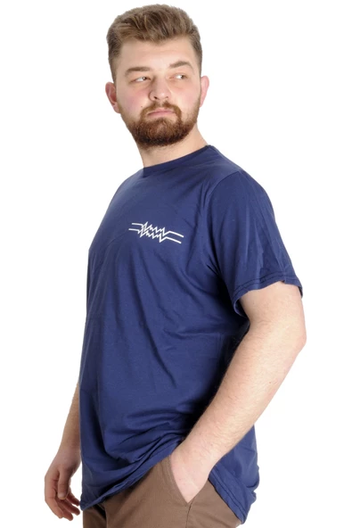 Mode XL Büyük Beden Erkek T-shirt TELEPATHIC 23132 İndigo - 2