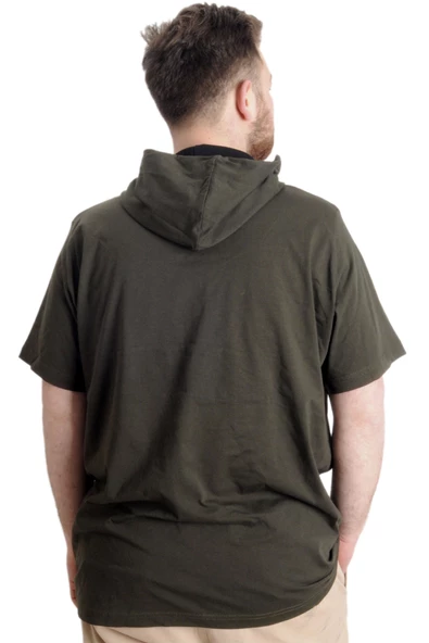 Mode XL Büyük Beden Erkek T-shirt Kapşonlu MUHAMMAD 23120 Haki - 4