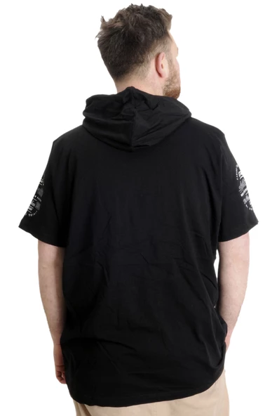 Mode XL Büyük Beden Erkek T-shirt Kapşonlu BORN TO BE WILD 23122 Siyah - Resim 4