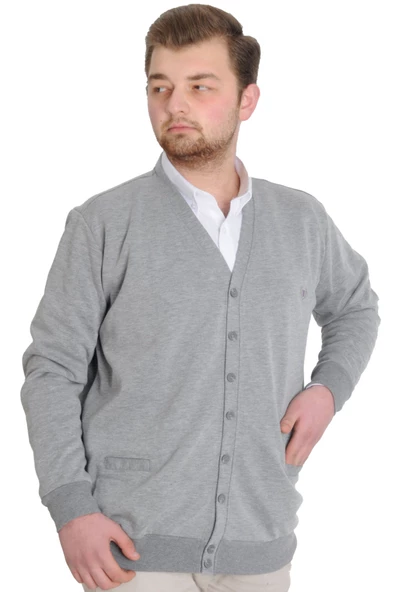 Mode XL Büyük Beden Erkek Hırka Düğmeli DOUBLE FACE 20551 Grimelanj - 3