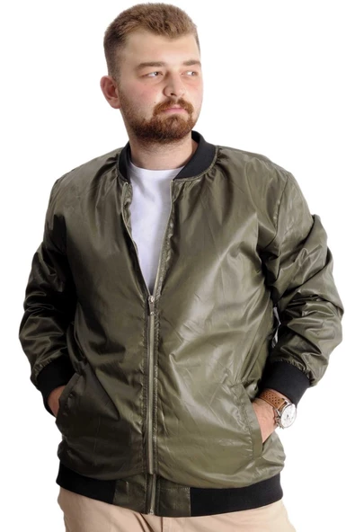 Mode XL Büyük Beden Erkek Kolej Mont Fermuarlı Jesica 22612 Haki - 2