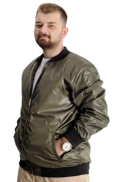 Mode XL Büyük Beden Erkek Kolej Mont Fermuarlı Jesica 22612 Haki