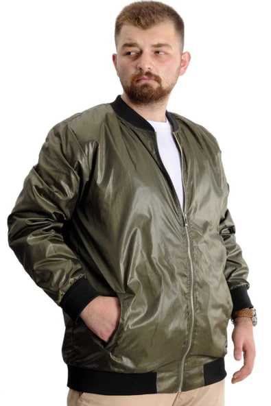 Mode XL Büyük Beden Erkek Kolej Mont Fermuarlı Jesica 22612 Haki - 4