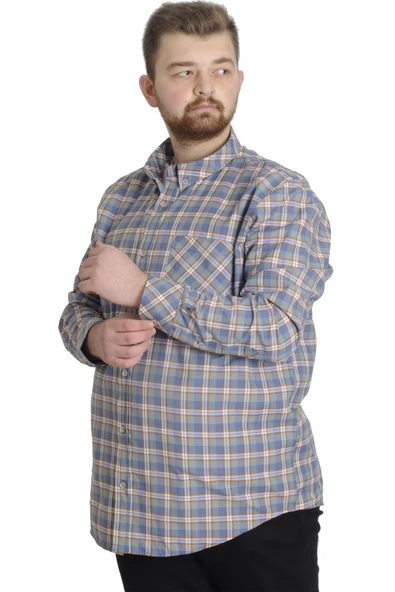 Mode XL Büyük Beden Erkek Gömlek Ekose Uzun Kollu 23300 Mor - Resim 3