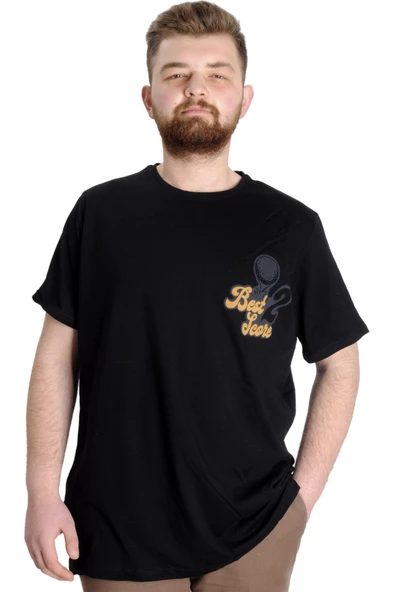 Mode XL Büyük Beden Erkek T-shirt BEST SCORE 23134 Siyah ürün görseli