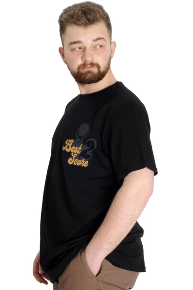 Mode XL Büyük Beden Erkek T-shirt BEST SCORE 23134 Siyah - Resim 2