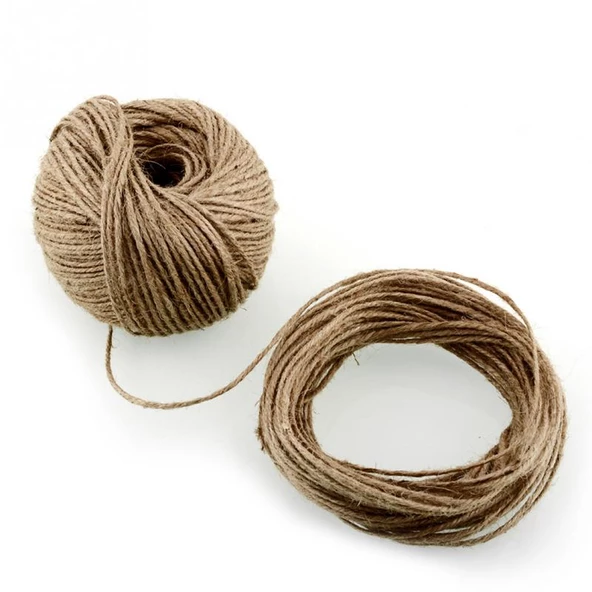 Naturel Doğal Jüt İp Hasır İp Süsleme İpi 100 gr-100 metre (2mm Kalınlık) (5 Adet) - 7