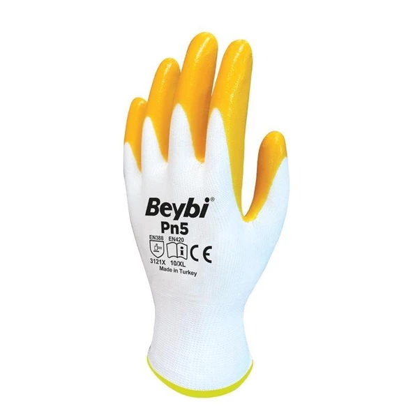 Beybi PN5 Örme Nitril Sarı İşçi Eldiveni 10 Beden (15 Çift)