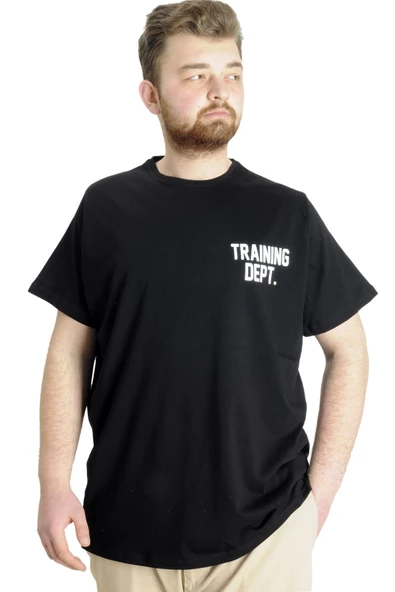 Mode XL Büyük Beden Erkek T-shirt TRAINING DEPT 23128 Siyah