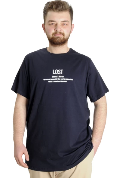 Mode XL Büyük Beden Erkek T-shirt LOST 23129 Lacivert
