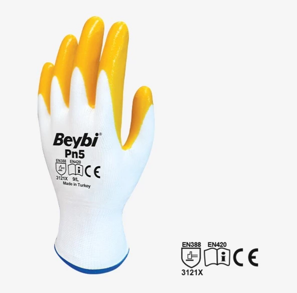 Beybi PN5 Örme Nitril Sarı İşçi Eldiveni 10 Beden (15 Çift) - 2