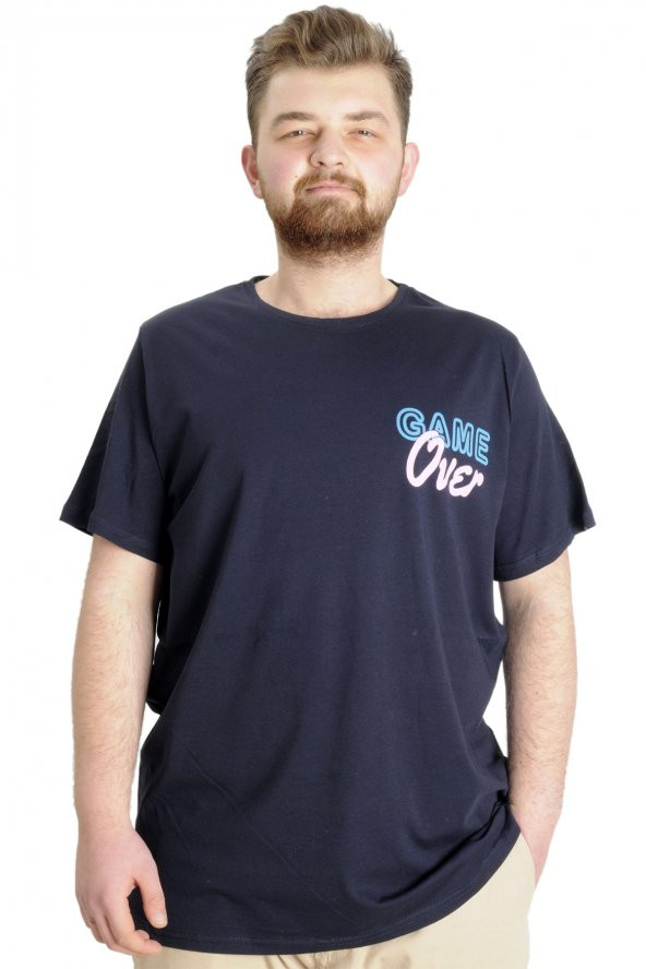Mode XL Büyük Beden Erkek T-shirt GAME OVER 23130 Lacivert