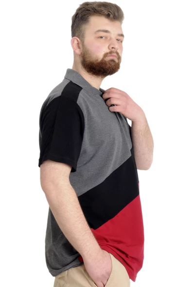 Mode XL Büyük Beden Erkek T-shirt Polo CLUB 23326 Antramelanj - Resim 3