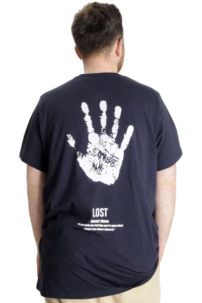 Mode XL Büyük Beden Erkek T-shirt LOST 23129 Lacivert - Resim 2