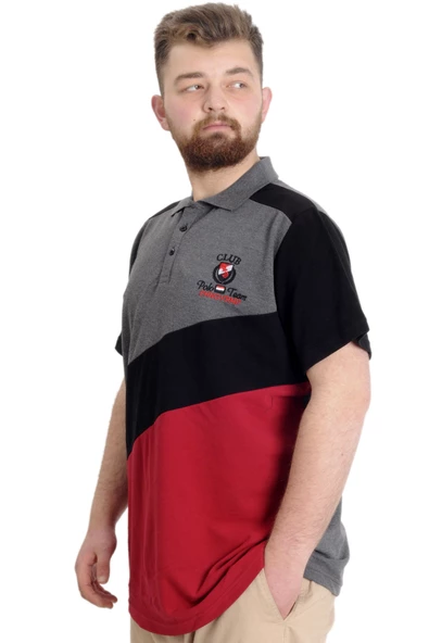 Mode XL Büyük Beden Erkek T-shirt Polo CLUB 23326 Antramelanj - Resim 2
