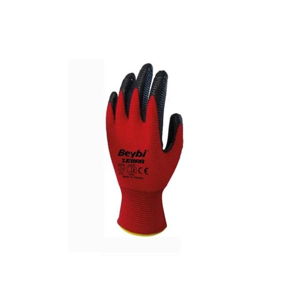 Beybi Zebra Nitril Kaplama Örme Eldiven Kırmızı İşçi Eldiveni (15 Çift) - 7