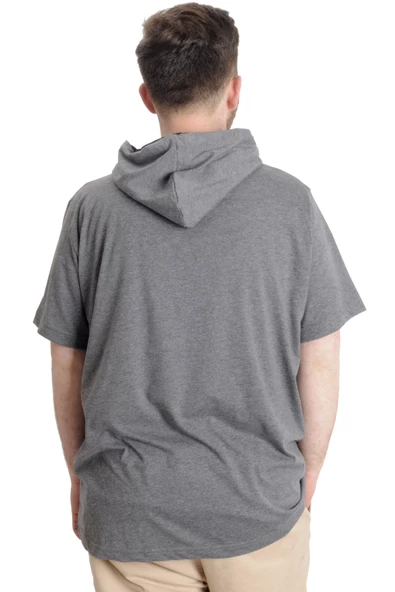 Mode XL Büyük Beden Erkek T-shirt Kapşonlu MUHAMMAD 23120 Antramelanj - Resim 4