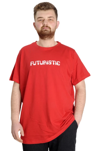 Mode XL Büyük Beden Erkek T-shirt FUTURISTIC 23142 Kırmızı