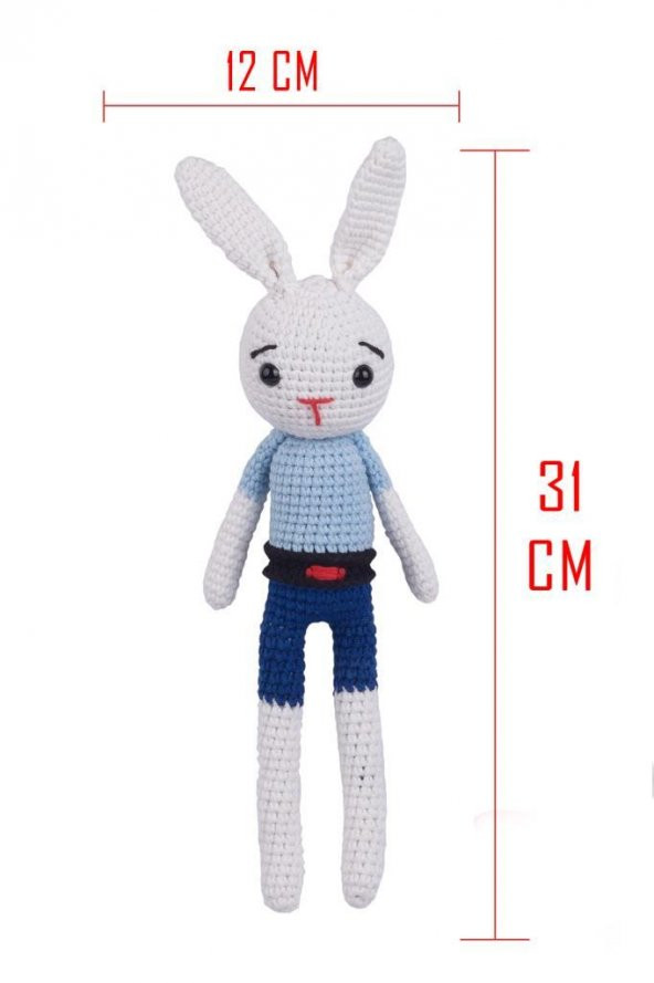 Amigurumi Organik Oyuncak-Uyku Arkadaşı Tavşan-Örme Mavi Tavşan - 3