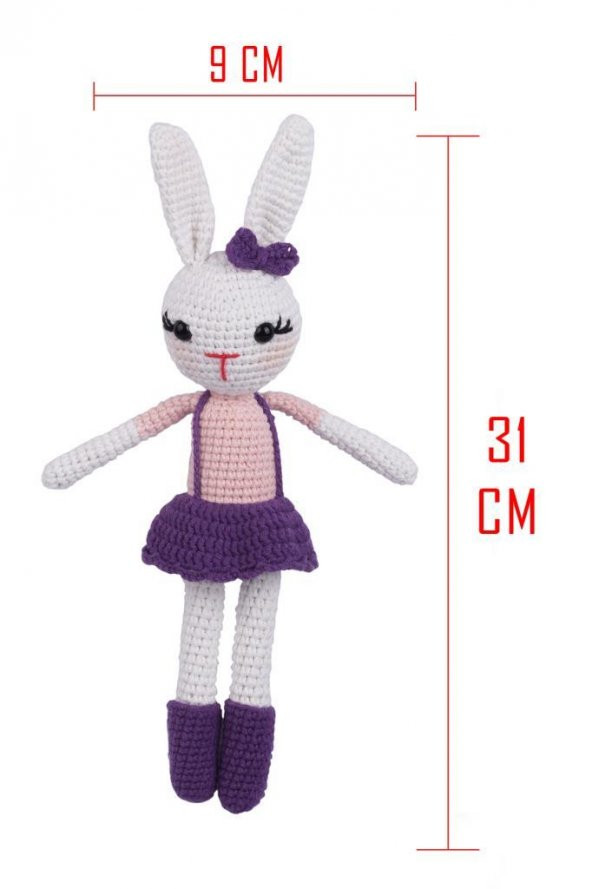 Amigurumi Organik Oyuncak-Uyku Arkadaşı Tavşan-Örme Mor Tavşan - 3