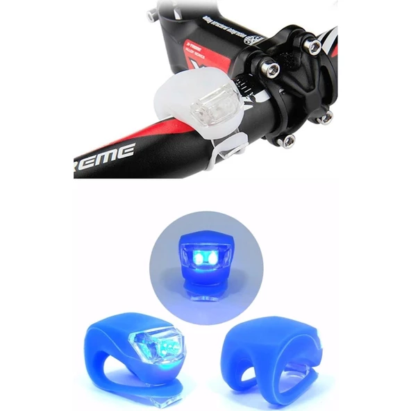 Mavi Renkli Bisiklet Lambası İki Adet Ledli Bisiklet Lambası Silikonlu Mavi Lamba - 3