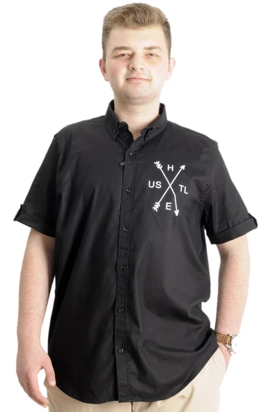 Mode XL Erkek Büyük Beden Gabardin Gömlek HUSTLE 23306 Siyah ürün görseli