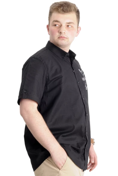 Mode XL Erkek Büyük Beden Gabardin Gömlek HUSTLE 23306 Siyah - Resim 3