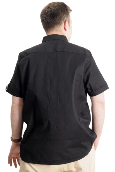 Mode XL Erkek Büyük Beden Gabardin Gömlek HUSTLE 23306 Siyah - Resim 4