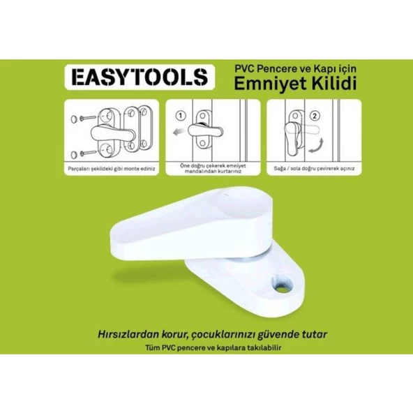 Çekmeli Kilit Plastik Pencere Emniyet Kilidi,Güvenlik Emniyet Kilidi (5 ADET) Beyaz Renk - 3