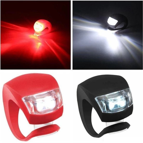 Bisiklet Işığı Gece Lambası Siyah Su Geçirmez Silikon Yanıp Sönen - 4