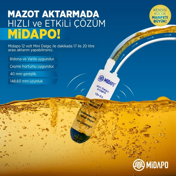 Midapo 12 Volt 1/4 Mini Dalgıç Pompa Mazot,Su Yada Süt Pompası - 4