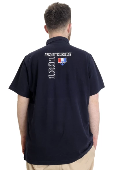 Mode XL Büyük Beden Erkek T-shirt Polo ABSOLUTE DESTINY 23335 Lacivert - Resim 2