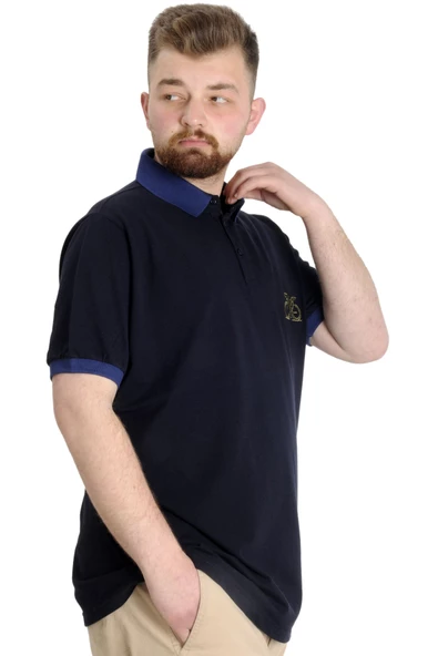 Mode XL Büyük Beden Erkek Polo T-shirt HIGH 23346 Lacivert - Resim 3