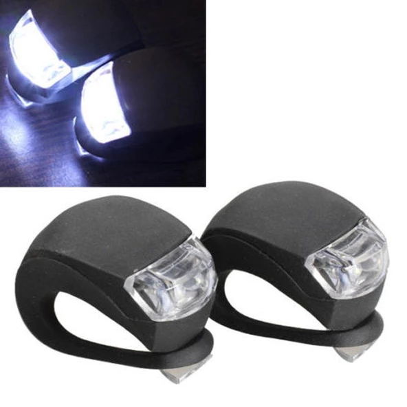 İkili Ledli Bisiklet Işığı Gece Lambası Siyah Su Geçirmez Silikon Yanıp Sönen - 2