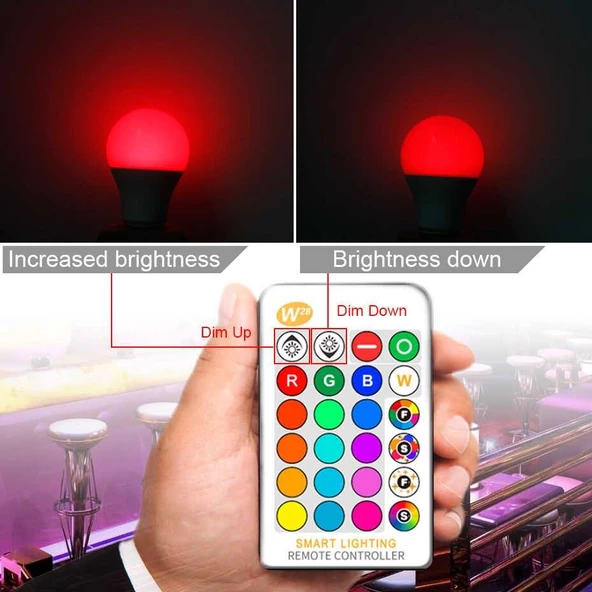 Uzaktan Kumandalı RGB Led Ampul 9Watt E27 Tasarruflu Dimmerli Led Lamba 16 Ton Işık - 2