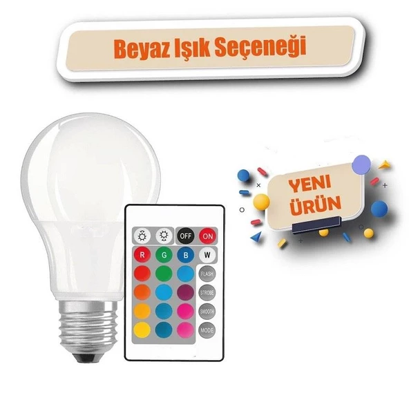 Uzaktan Kumandalı RGB Led Ampul 9Watt E27 Tasarruflu Dimmerli Led Lamba 16 Ton Işık - 3
