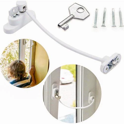 Çelik Halatlı Kilit Pvc Pencere Emniyet Çocuk Güvenlik Kilidi (4 Adet) - 8