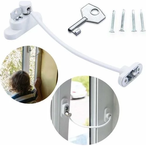 Çelik Halatlı Kilit Pvc Pencere Emniyet Çocuk Güvenlik Kilidi (4 Adet) - 5