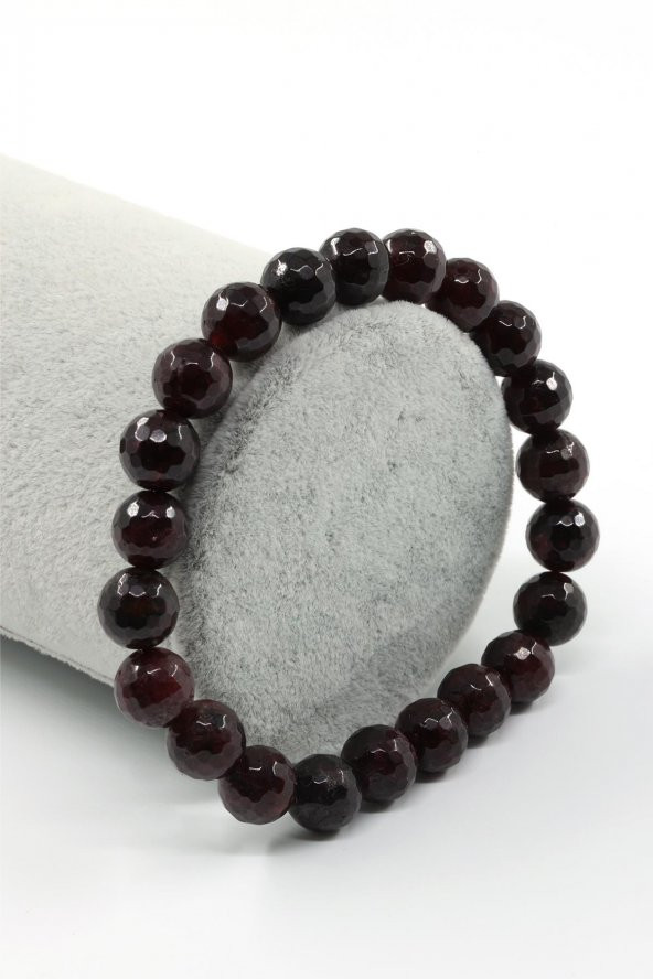 Granat-Lal Doğal Taş Bileklik 8 mm Fasetli Küre Kesim ürün görseli