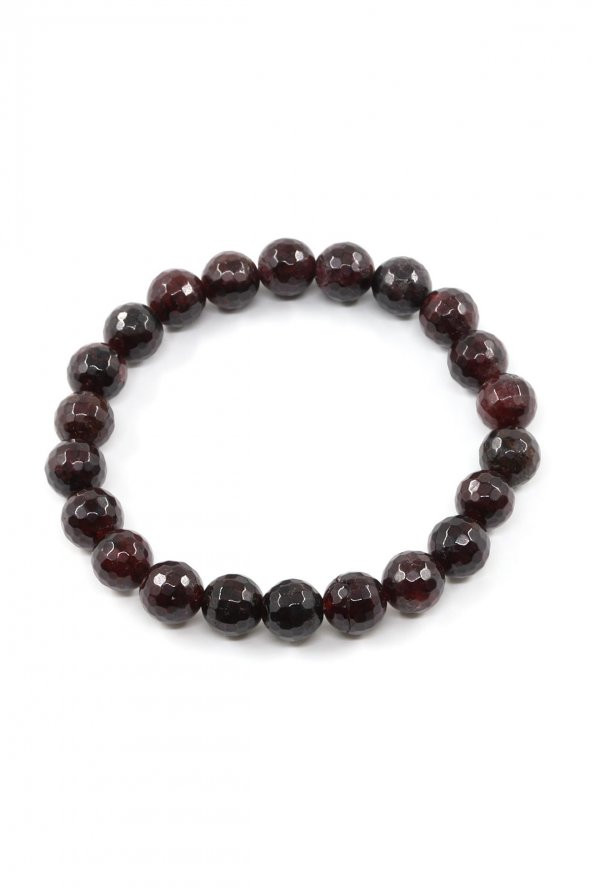 Granat-Lal Doğal Taş Bileklik 8 mm Fasetli Küre Kesim - Resim 2
