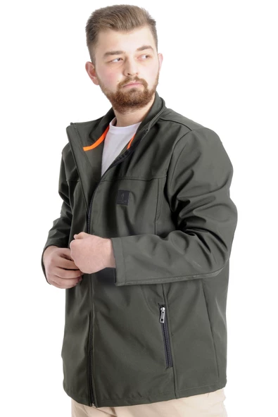 Mode XL Büyük Beden Erkek Mont Waterproof Softshell 21232 Haki